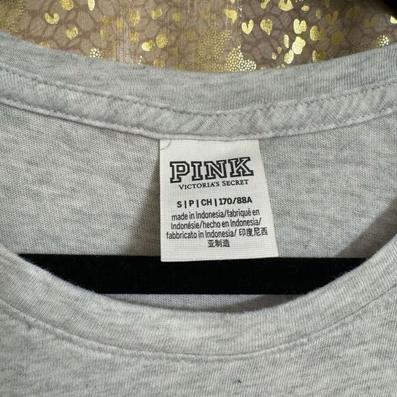 PINK Victorias Secret Rosegold Gray Glitter Logo T-Shirt Small - Picture 4 of 5